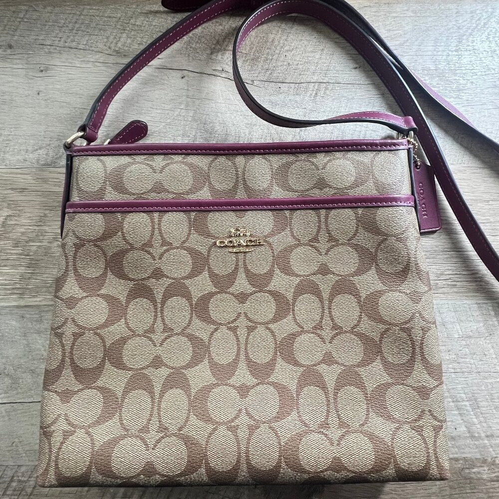 29210 Coach File Crossbody/Shoulder Bag in Signature Canvas & Purple/Red